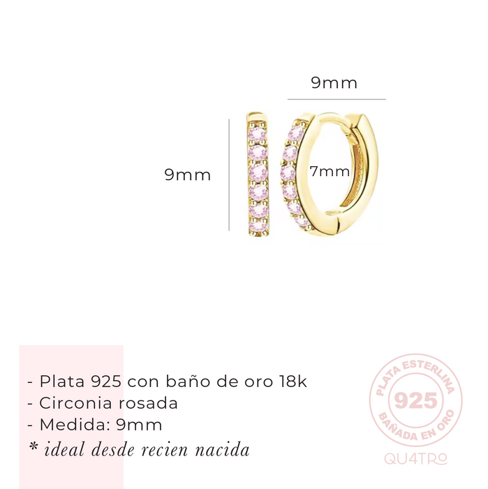 aretes mini huggie circonia rosada – plata 925 -WS-