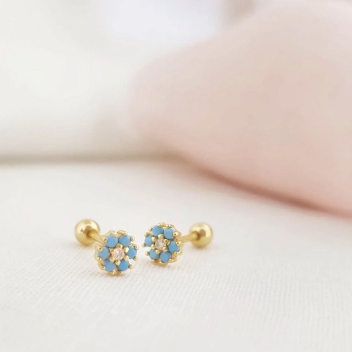 aretes mini flor turquesa circonia – plata 925
