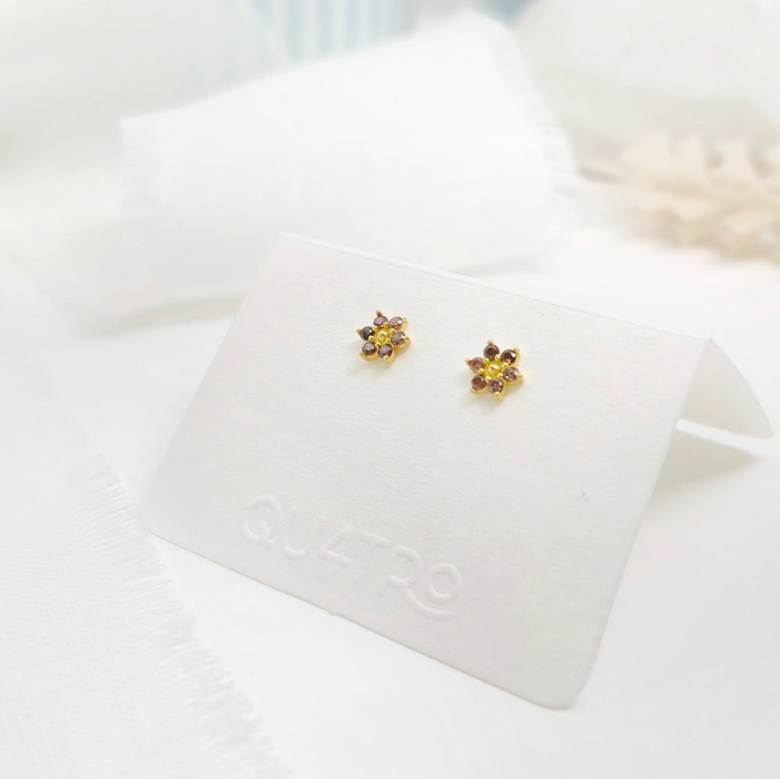 aretes mini flor circonia rosa oscuro – plata 925