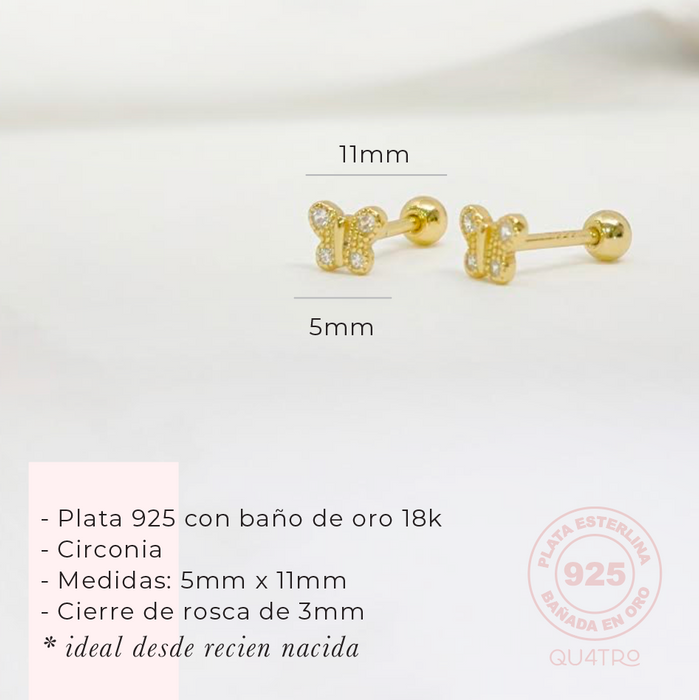 aretes mini mariposa circonia 1 – plata 925