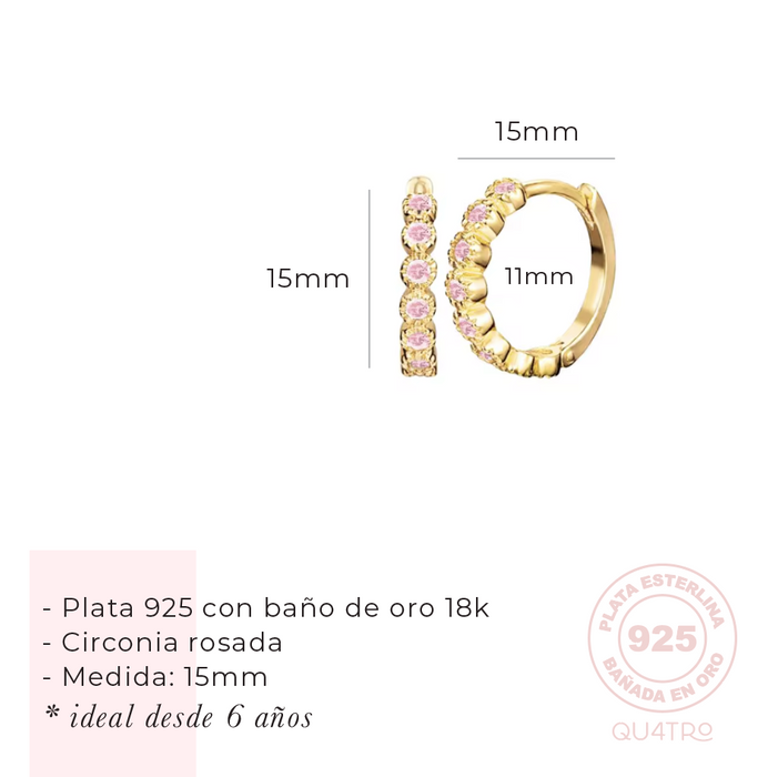 aretes huggie circonia rosada – plata 925 -WS-