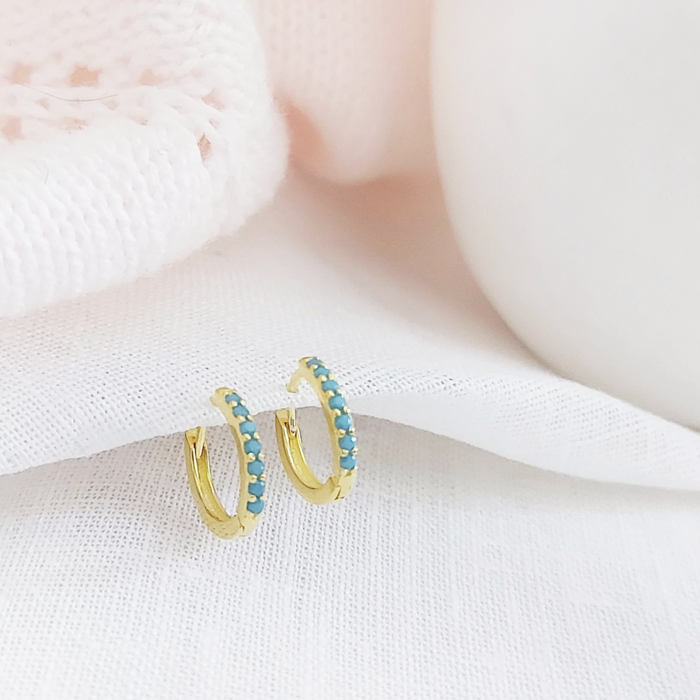aretes mini huggie turquesa – plata 925 -WS-