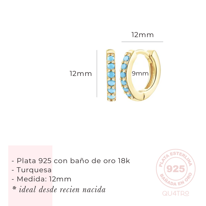 aretes mini huggie turquesa 2 – plata 925 -WS-
