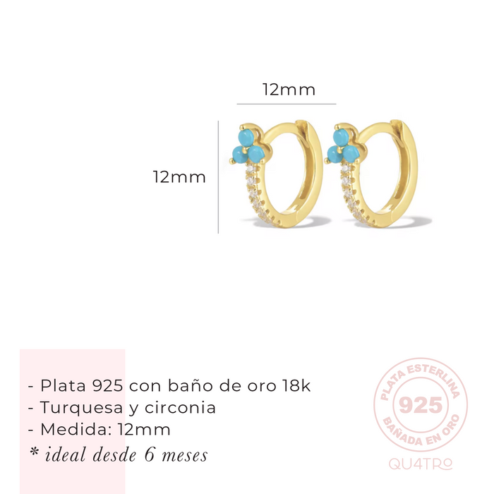 aretes huggie trio turquesa 1 – plata 925