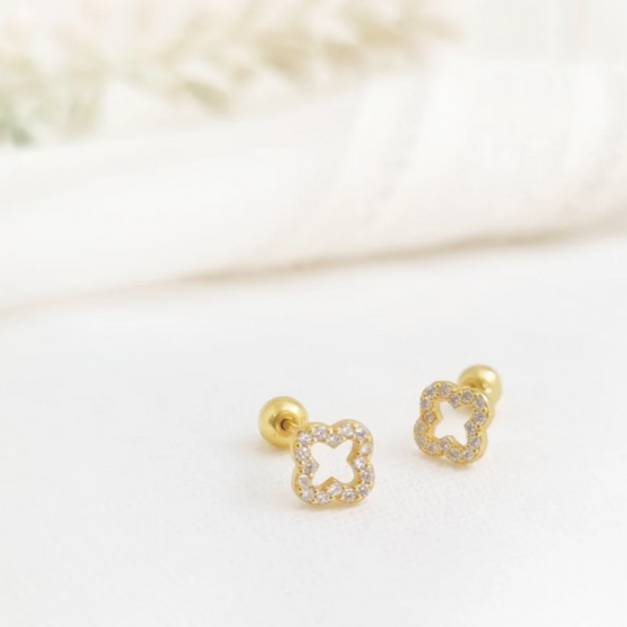 aretes mini trébol circonia – plata 925 -WS-