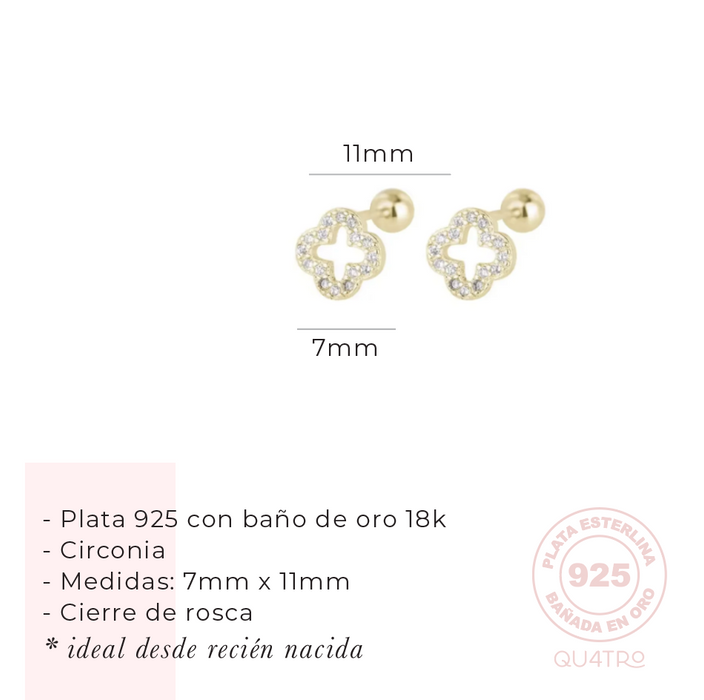 aretes mini trébol circonia – plata 925 -WS-