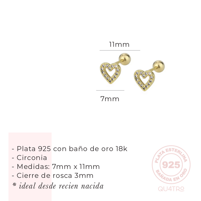 aretes mini corazón circonia 1 – plata 925