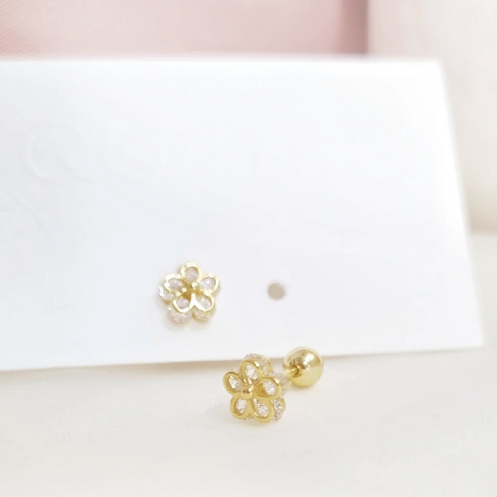 aretes mini flor circonia – plata 925
