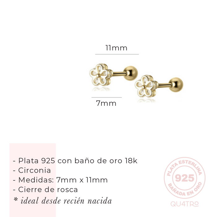 aretes mini flor circonia – plata 925