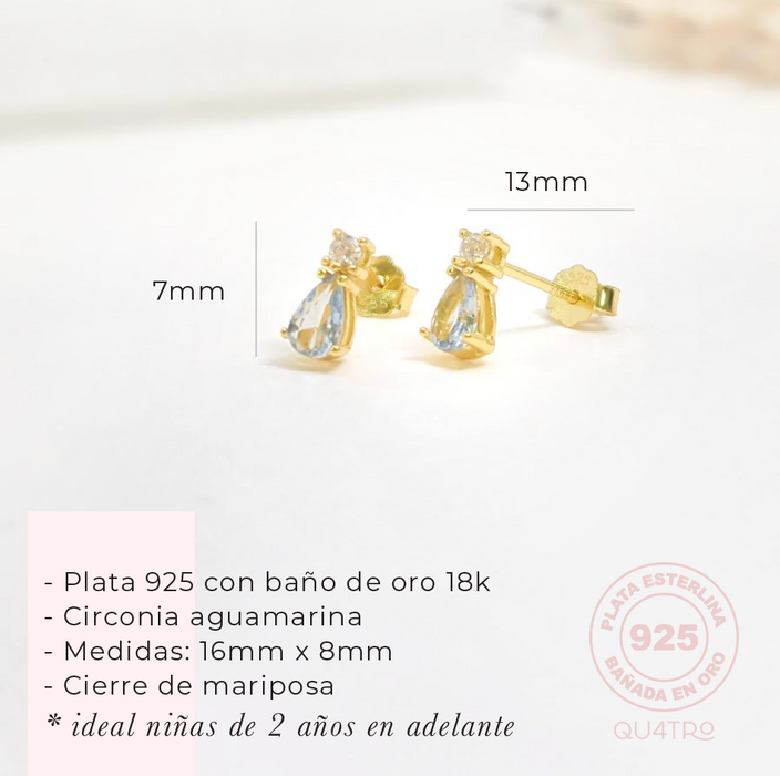 aretes circonia aguamarina – plata 925 -WS-