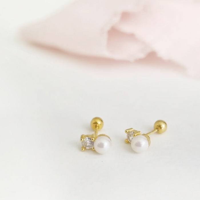 aretes mini perla clásica circonia – plata 925