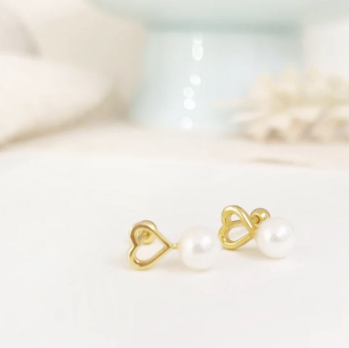 aretes mini perla corazón – plata 925