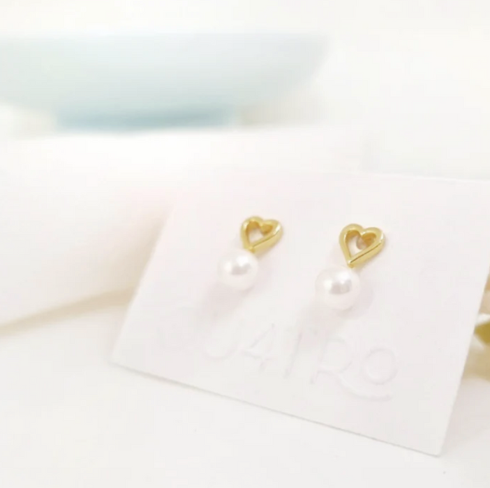 aretes mini perla corazón – plata 925