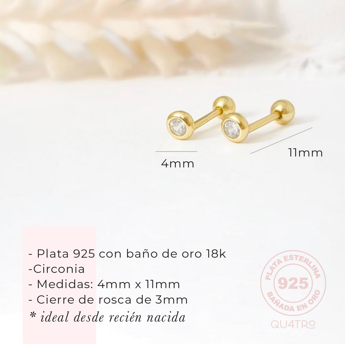 aretes mini circonia bisel 3mm – plata 925