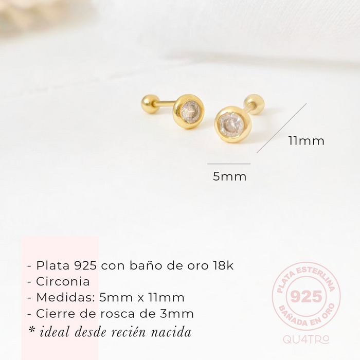 aretes mini circonia bisel 5mm – plata 925