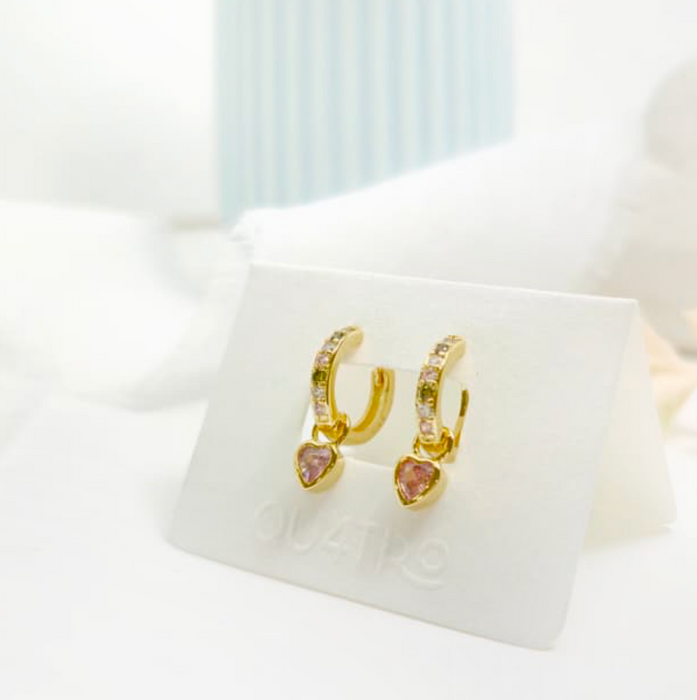 aretes huggie corazón colgante rosado oscuro – plata 925 -WS-