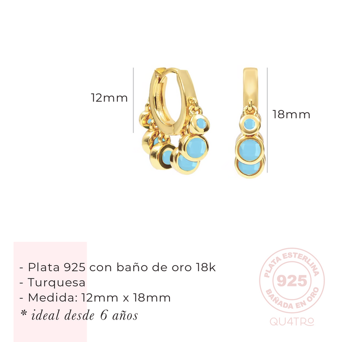 aretes huggie turquesas colgantes – plata 925 -WS-