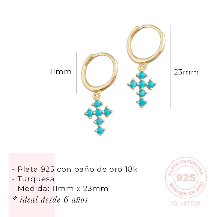 aretes huggie cruz turquesa – plata 925 -WS-