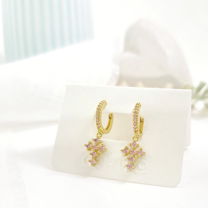 aretes huggie cruz rosada – plata 925 -WS-