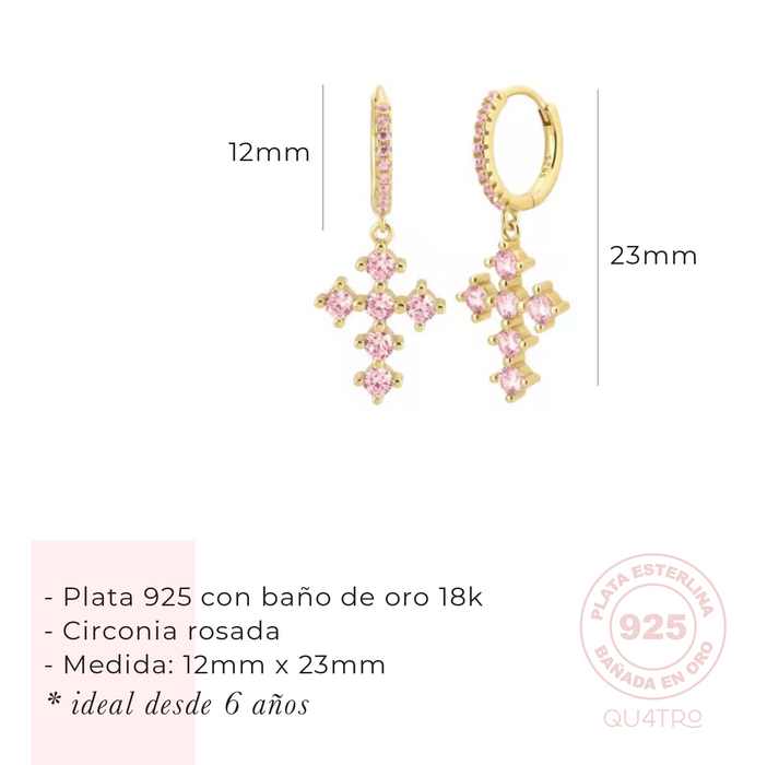 aretes huggie cruz rosada – plata 925 -WS-