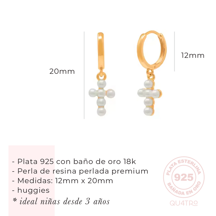 aretes huggie cruz de perlas – plata 925 -WS-