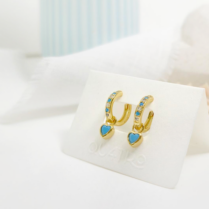 aretes huggie corazón colgante turquesa – plata 925