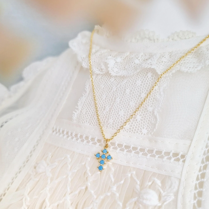 collar cruz turquesa - plata 925