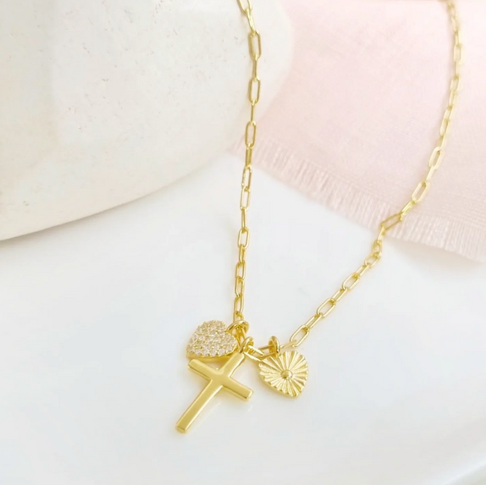 collar cruz y corazones – plata 925 -WS-