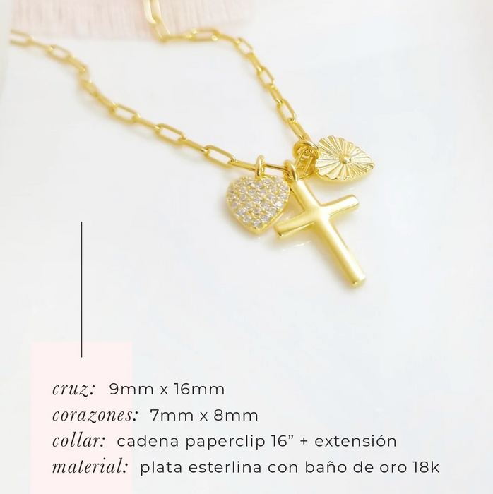 collar cruz y corazones – plata 925 -WS-