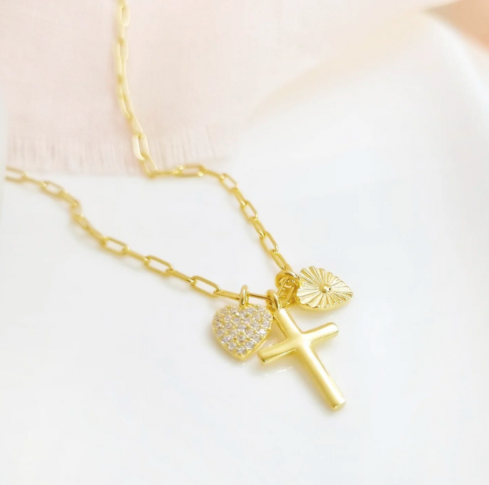 collar cruz y corazones – plata 925 -WS-