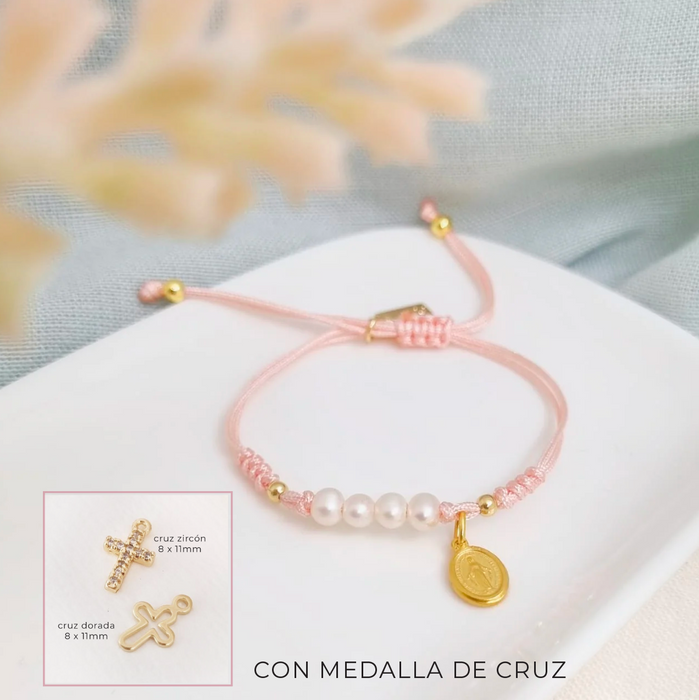 pulsera de cordón con perlas - Cruz -WS-