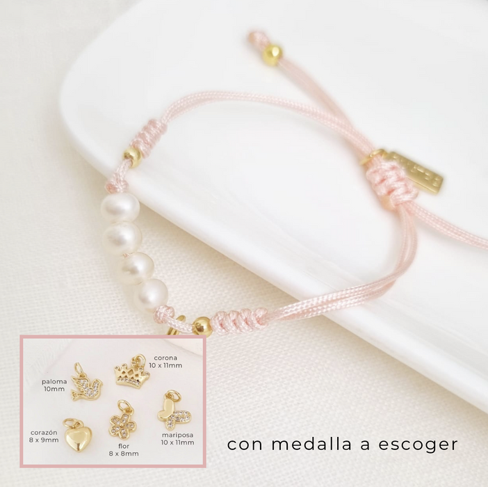 pulsera de cordón con perlas - Medallas varias -WS-
