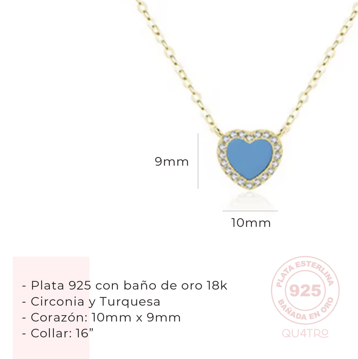 collar de corazón turquesa - plata 925
