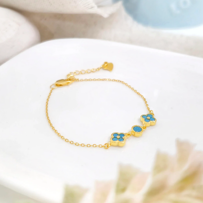 pulsera flores turquesa - plata 925