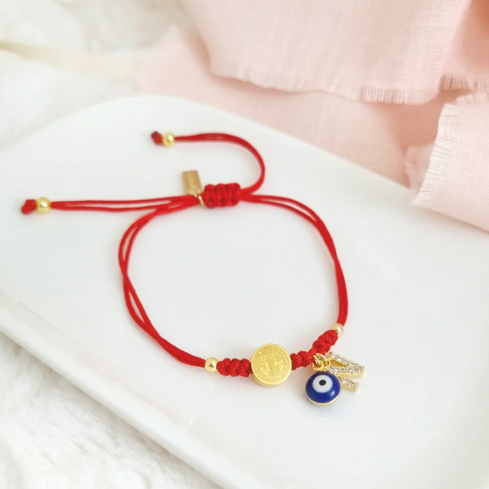 pulsera de cordón san benito y dijes - personalizable - plata 925