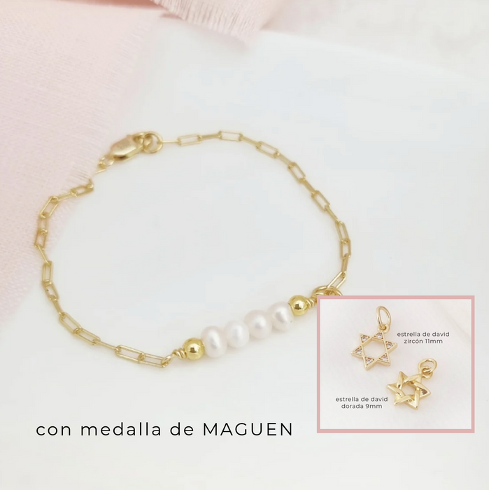 pulsera mini paperclip con perlas - Maguen - plata 925 -WS-