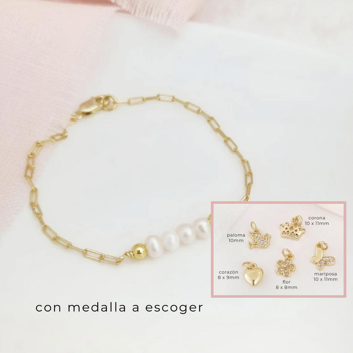 pulsera mini paperclip con perlas - Medallas varias - plata 925 -WS-