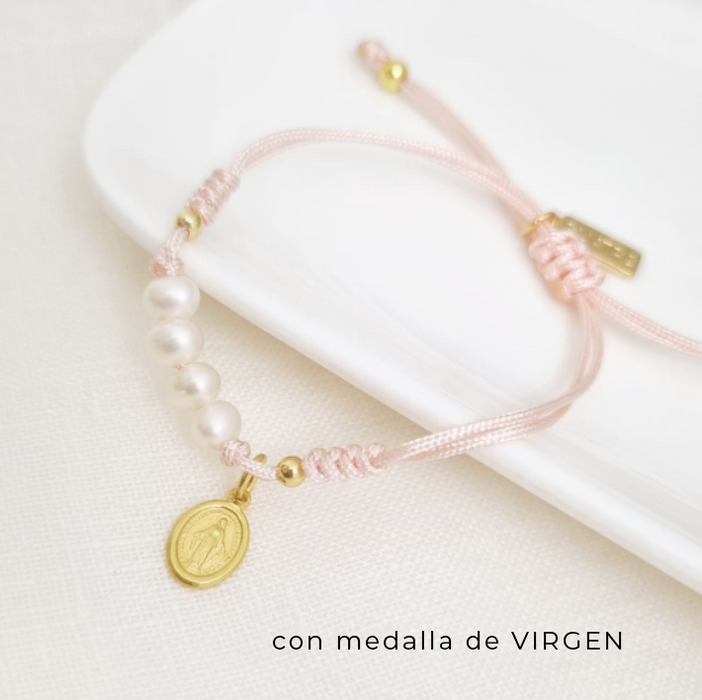 pulsera de cordón con perlas - Virgen - plata 925 -WS-
