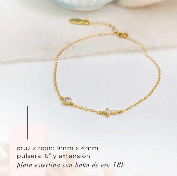 pulsera mini cruz circonia - plata 925 -WS-