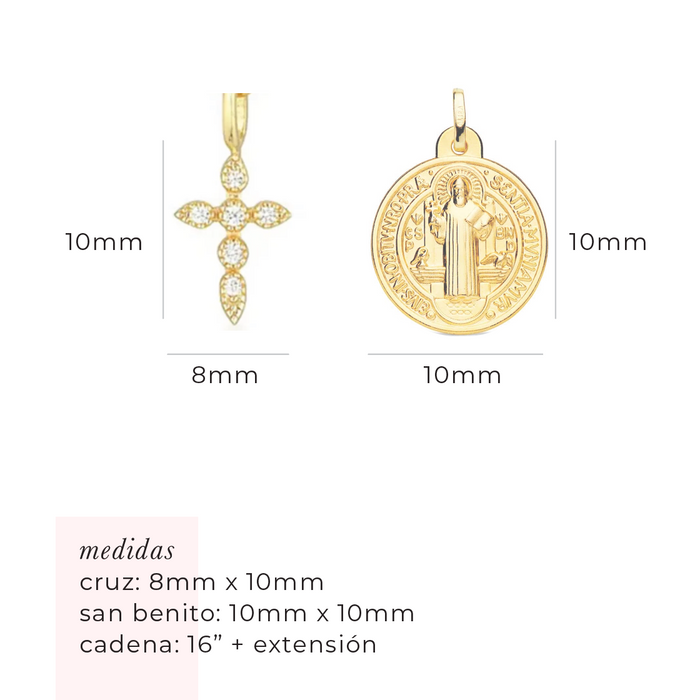 collar mini cruz circonia y San Benito – plata 925
