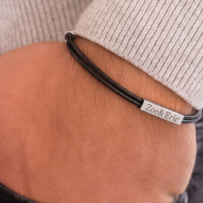pulsera MEMOIR cuero negro - personalizable (para niños, jóvenes y adultos)