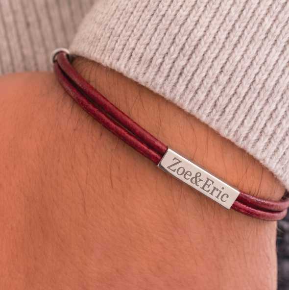 pulsera MEMOIR cuero natural rojo - personalizable (para jóvenes y adultos)