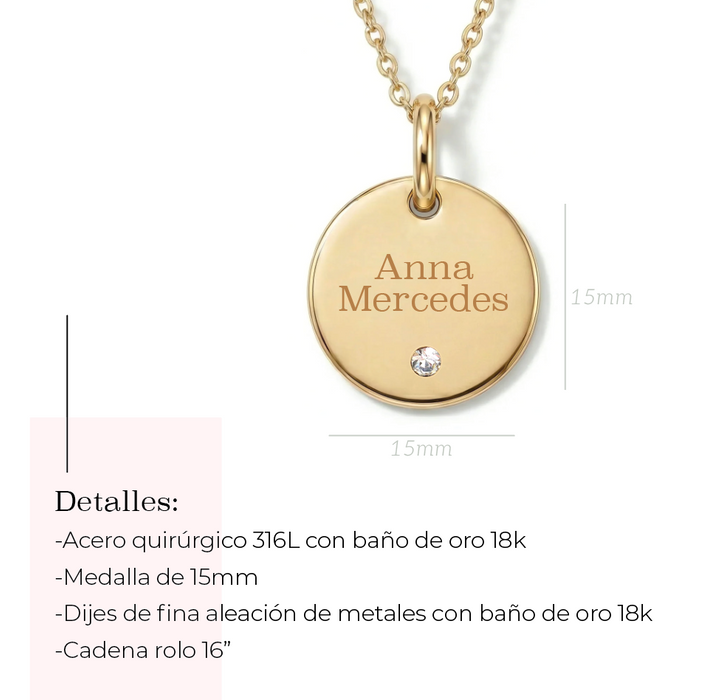 collar MEMOIR de dije redondo 15mm- personalizable