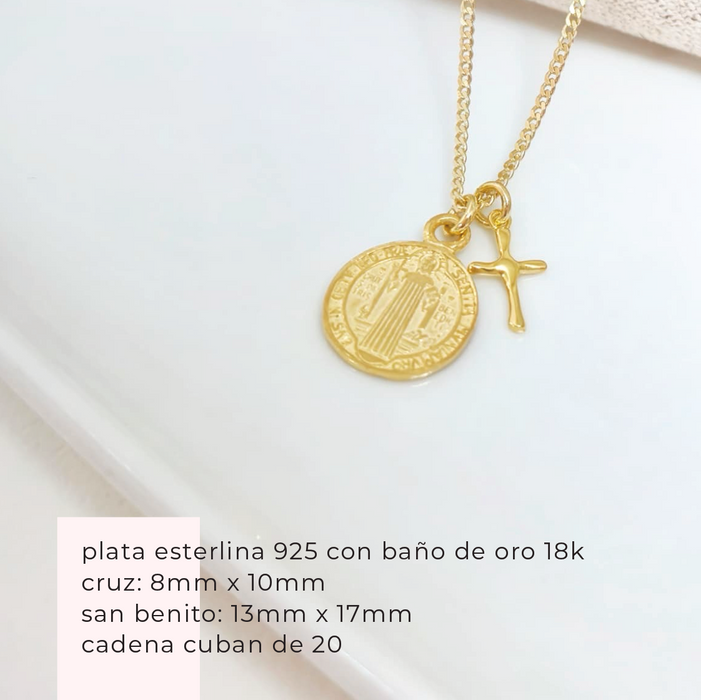 collar San Benito y cruz – plata 925