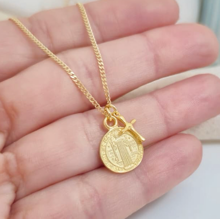 collar San Benito y cruz – plata 925