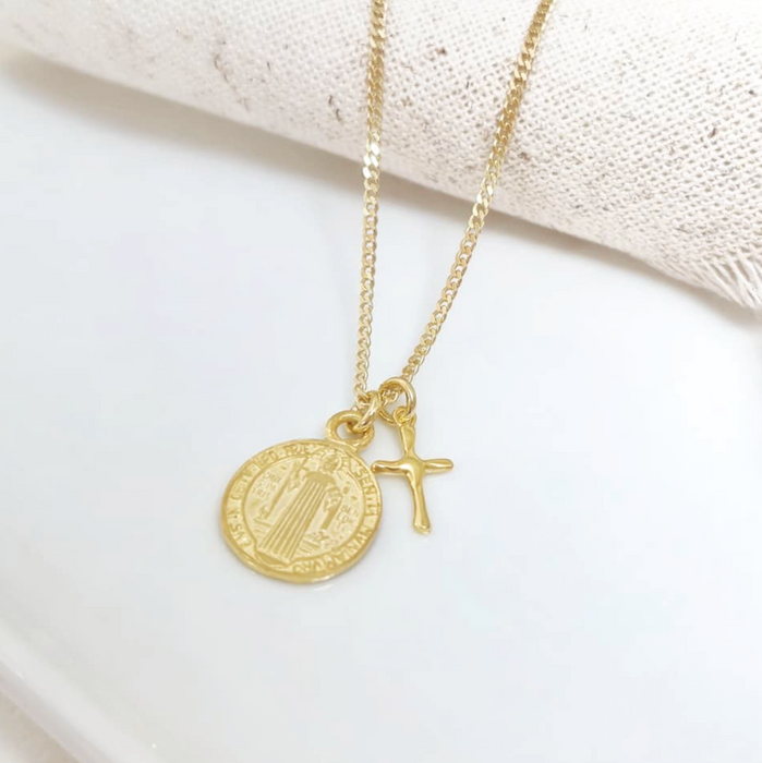 collar San Benito y cruz – plata 925