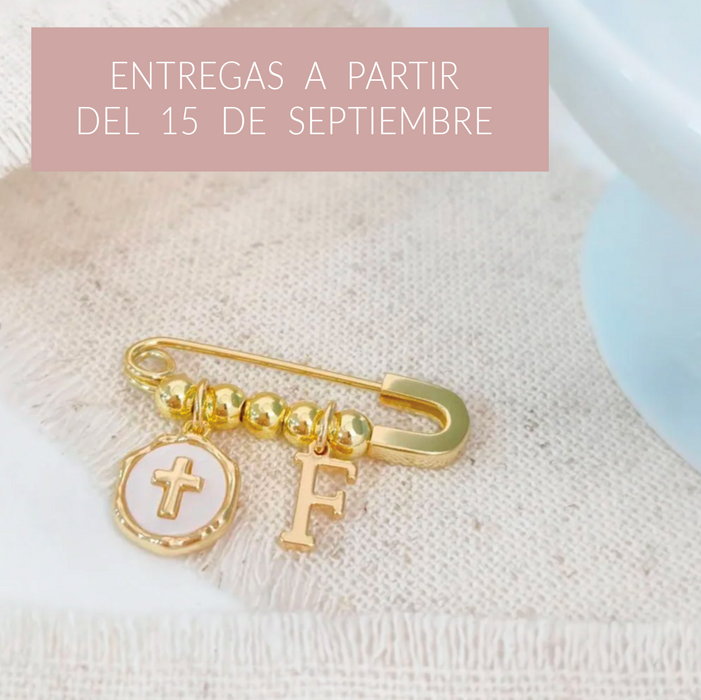 baby pin 925 personalizable - cruz redonda y letra
