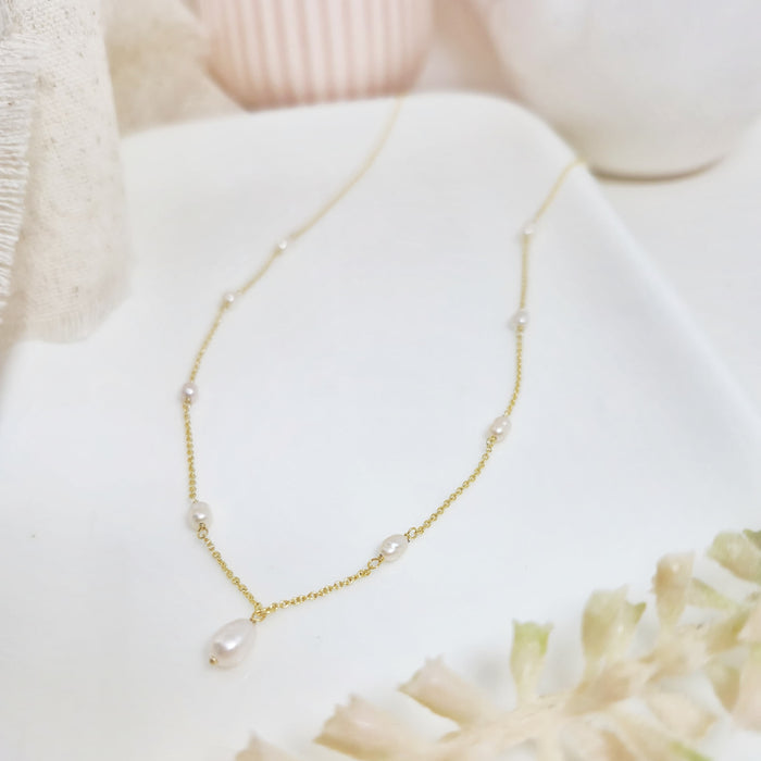 collar de perlas intercaladas - plata 925