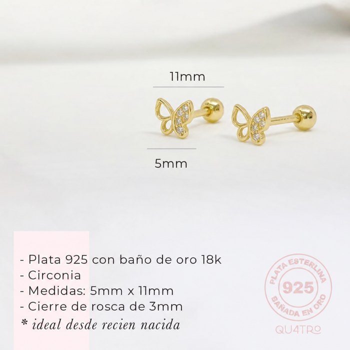 aretes mini mariposa circonia 2 – plata 925 -WS-