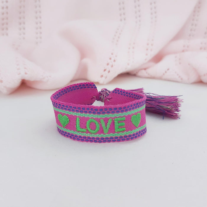 LOVE pink/green/blue word bracelet